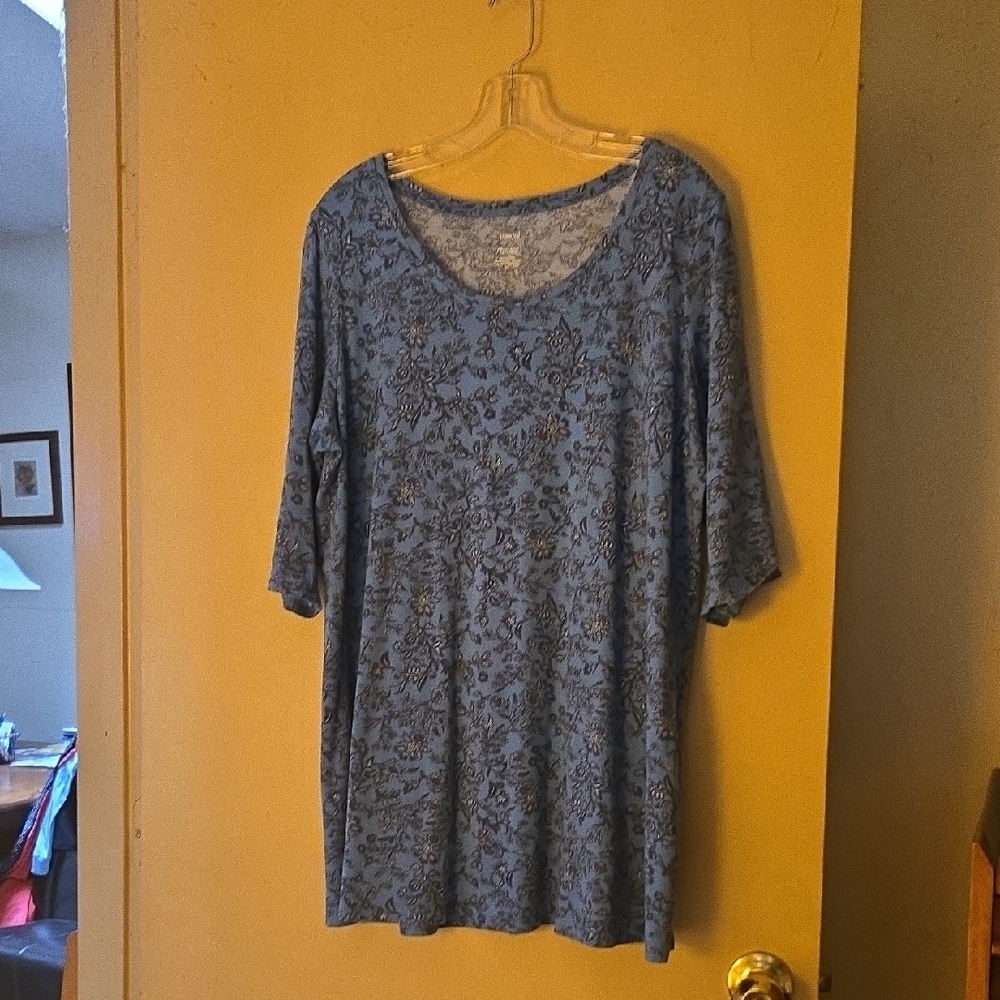 J. Jill Sky Blue Patterned Long Sleeve Tee